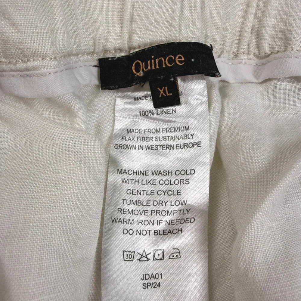 Quince Minimalist Coastal Women Cropped Wide Leg Pants Cream 100% Linen
